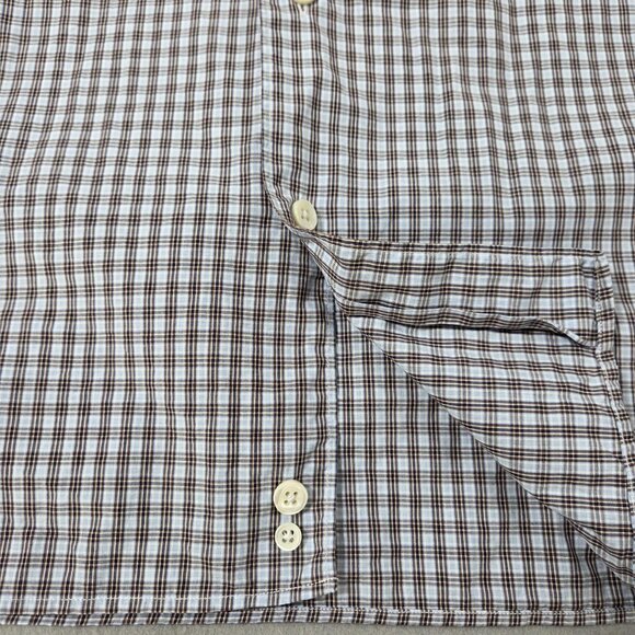 Ermenegildo Zegna Shirt Mens Medium Blue Brown Check Plaid Button Down Casual - Picture 7 of 10
